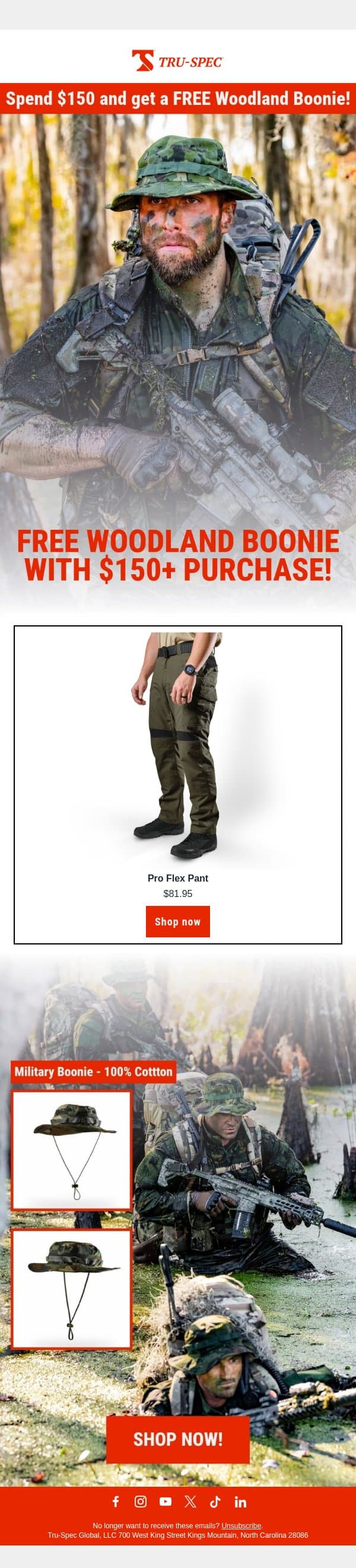 Do You Want A Free Boonie? email from Tru-Spec screenshot