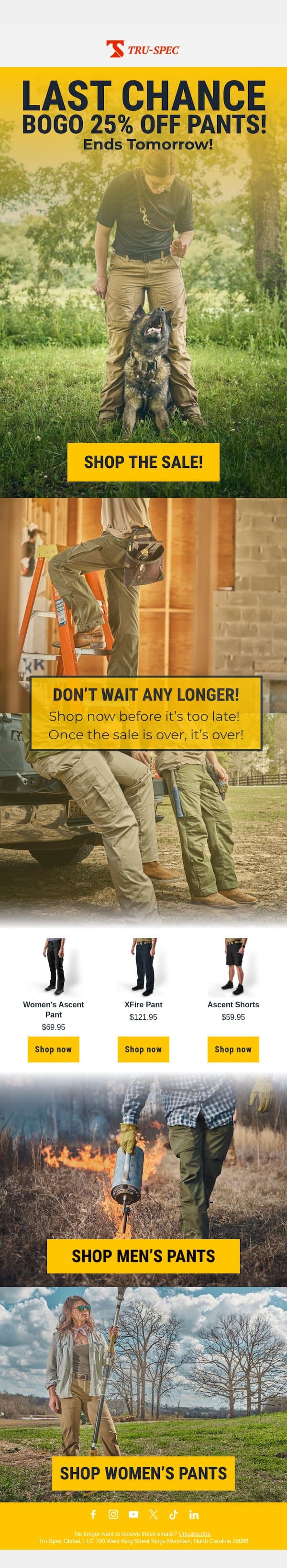 HURRY! LAST CHANCE TO SAVE! email from Tru-Spec screenshot