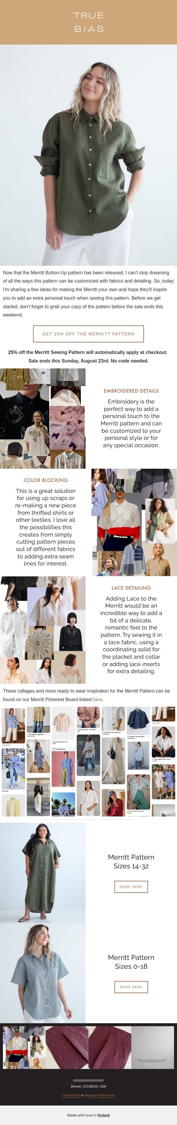 Customizing the Merritt Sewing Pattern email from True Bias screenshot