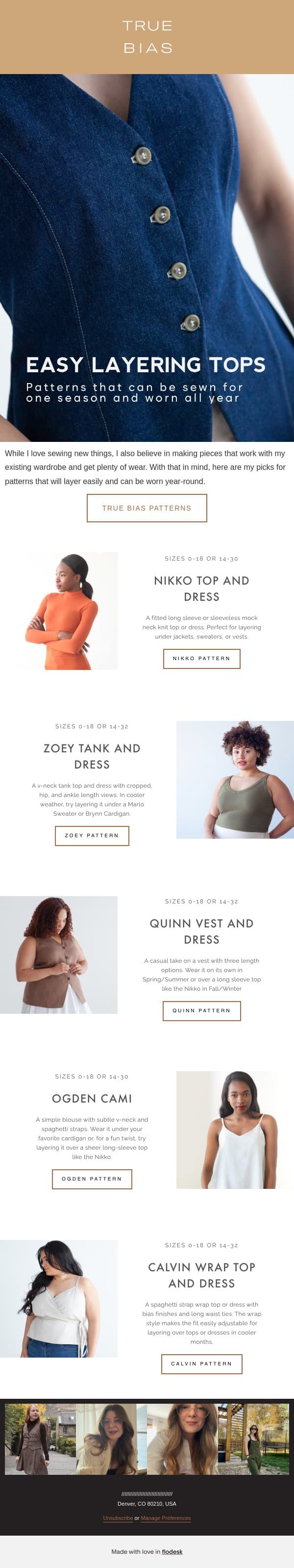 Easy Layering Tops email from True Bias screenshot