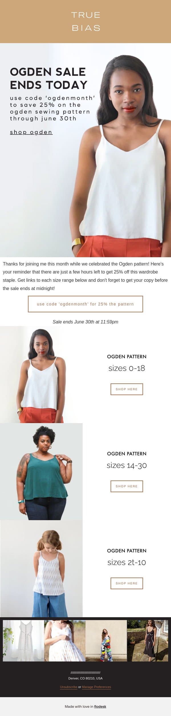 Ogden Month Sale Ends Today! email from True Bias screenshot