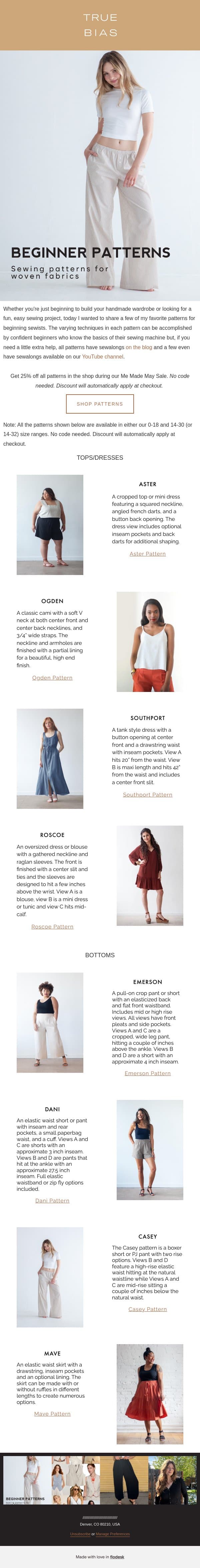 Beginner Sewing Patterns email from True Bias screenshot