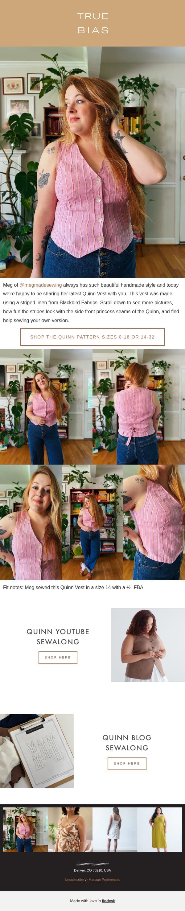 Meg's Striped Quinn Vest email from True Bias screenshot