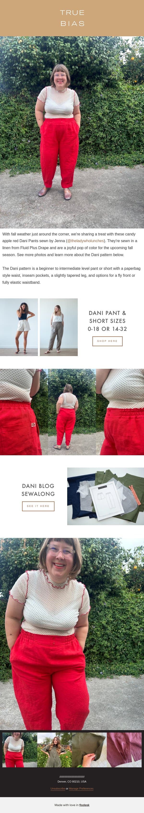 Dani Pant for Fall email from True Bias screenshot
