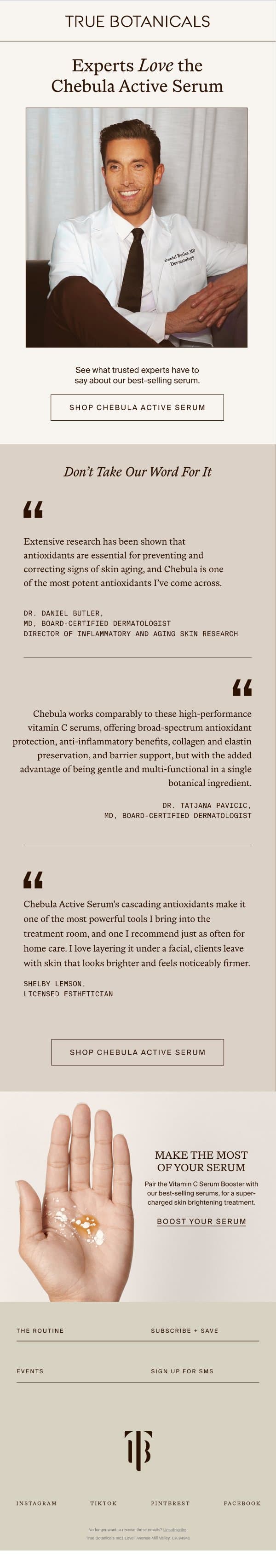 The Serum Experts Swear By email from True Botanicals screenshot
