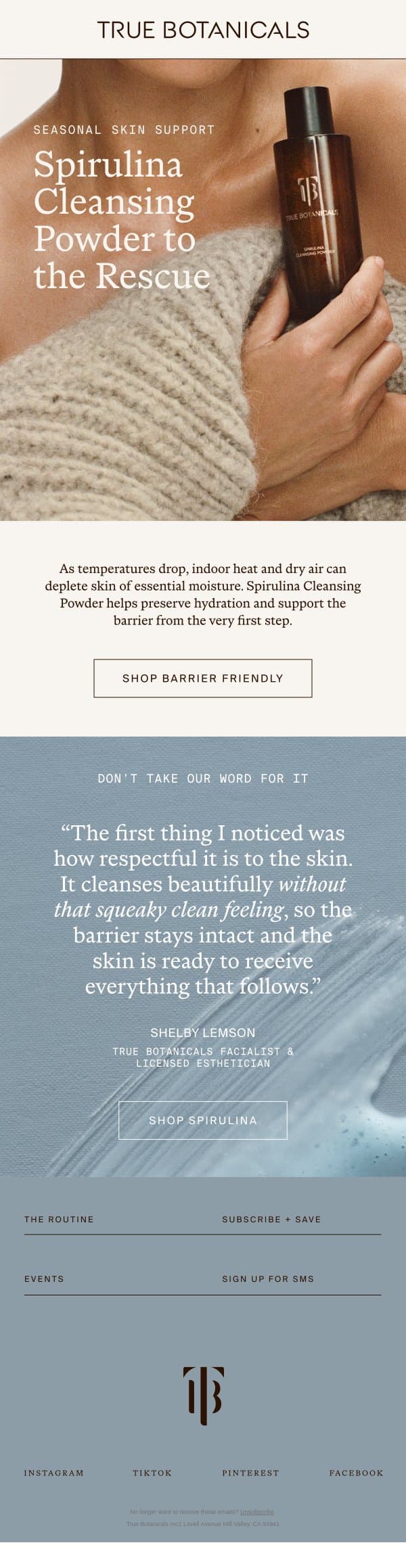 Spirulina Cleansing Powder is Our Winter Warrior email from True Botanicals screenshot