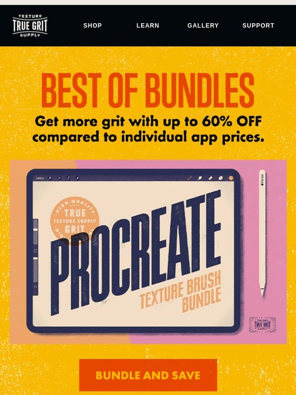 Save up to 60% off with a bundle email from True Grit Texture Supply