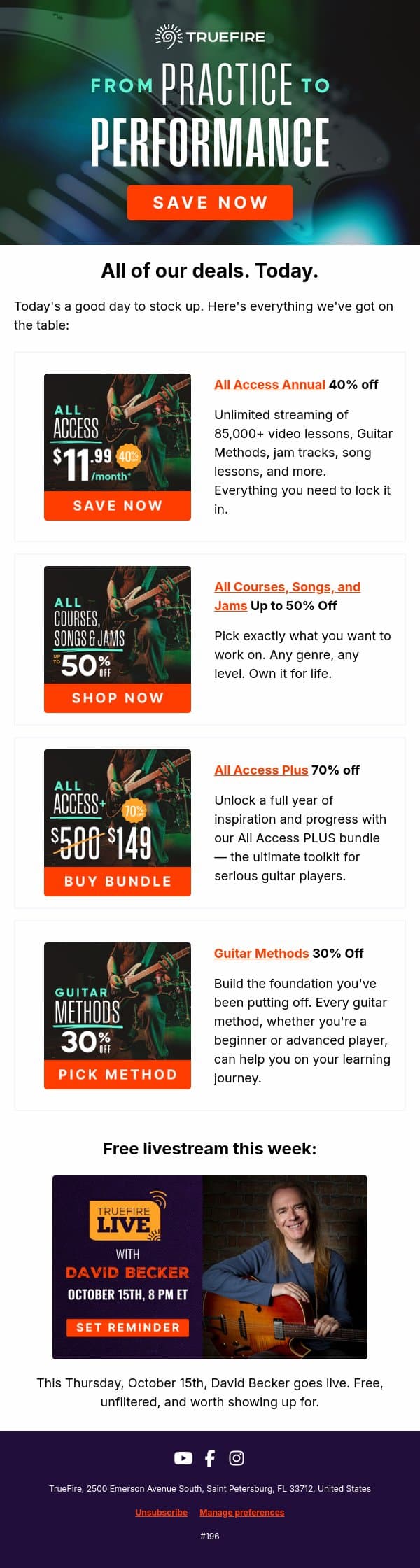 Every deal we've got. All in one place. email from TrueFire screenshot