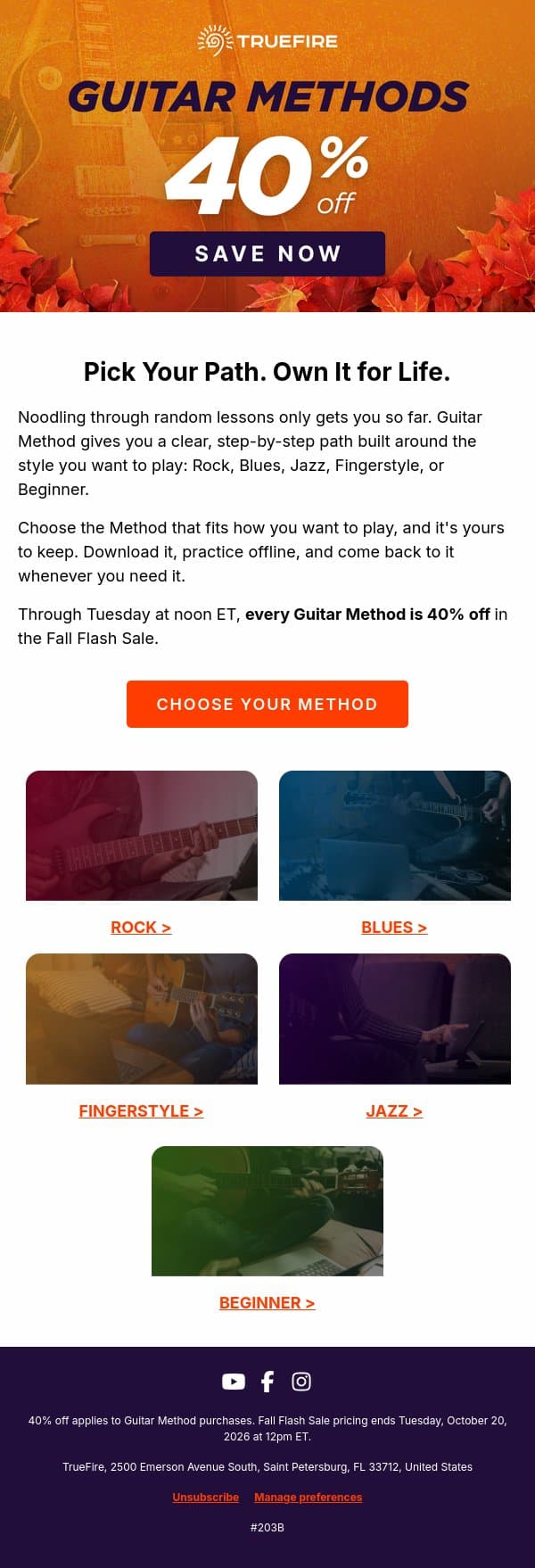 Pick a style. Follow the plan. email from TrueFire screenshot