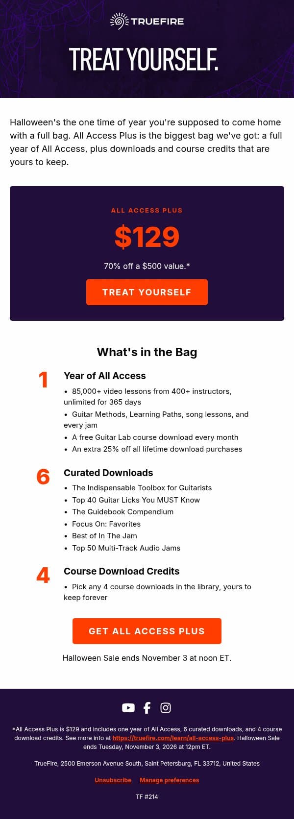 🍫 Treat yourself: $500 of lessons for $129 email from TrueFire screenshot