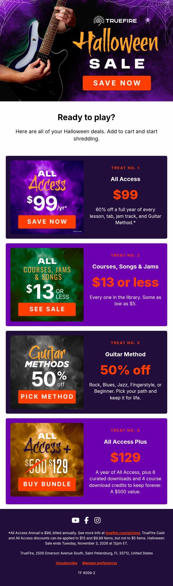 ๐ Every Halloween Deal ๐ email from TrueFire screenshot
