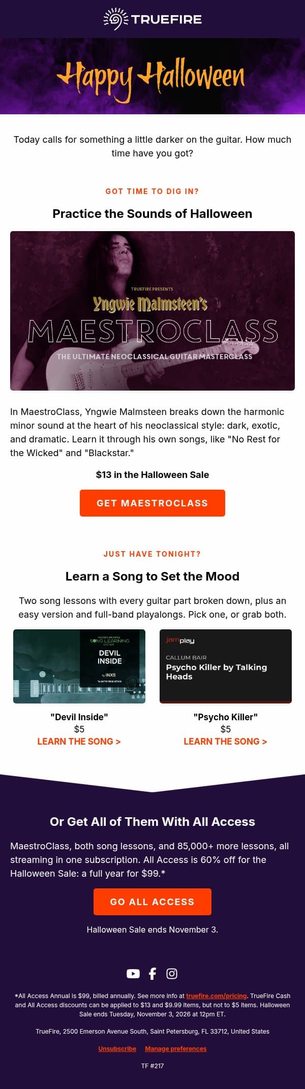 👻 Play the sounds of Halloween email from TrueFire screenshot