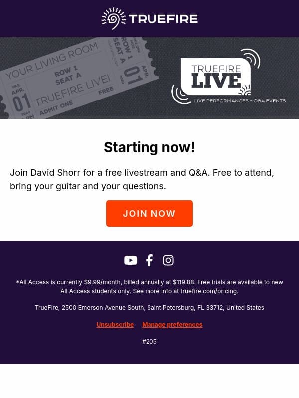🎥 Livestream starting now! email from TrueFire
