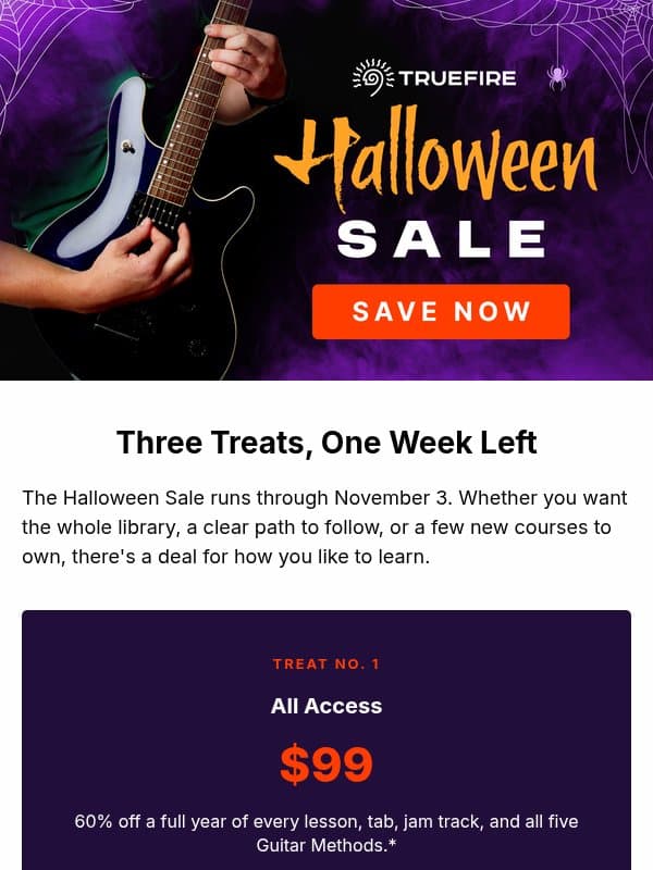 π¬ Three treats, one week left email from TrueFire
