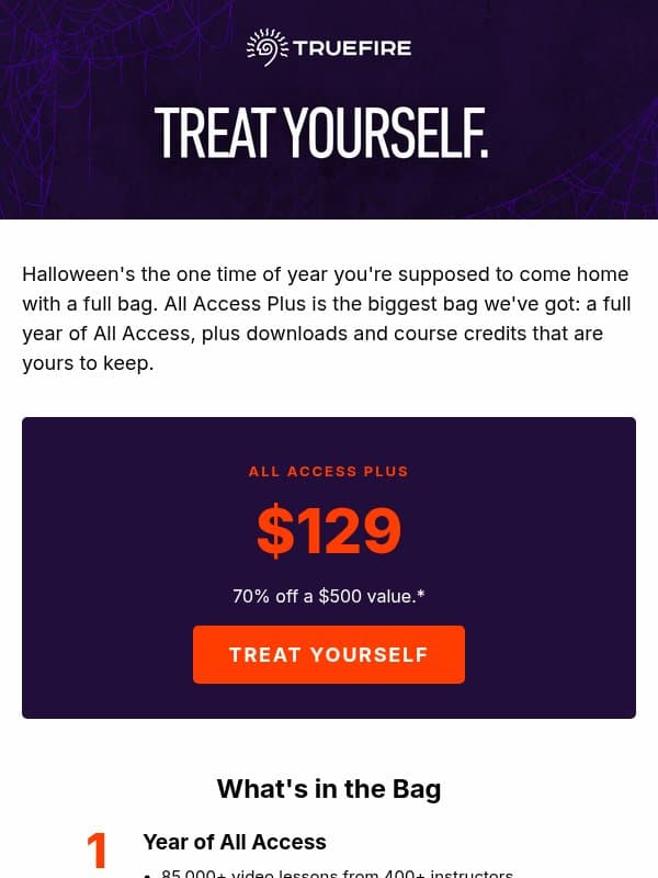 π« Treat yourself: $500 of lessons for $129 email from TrueFire