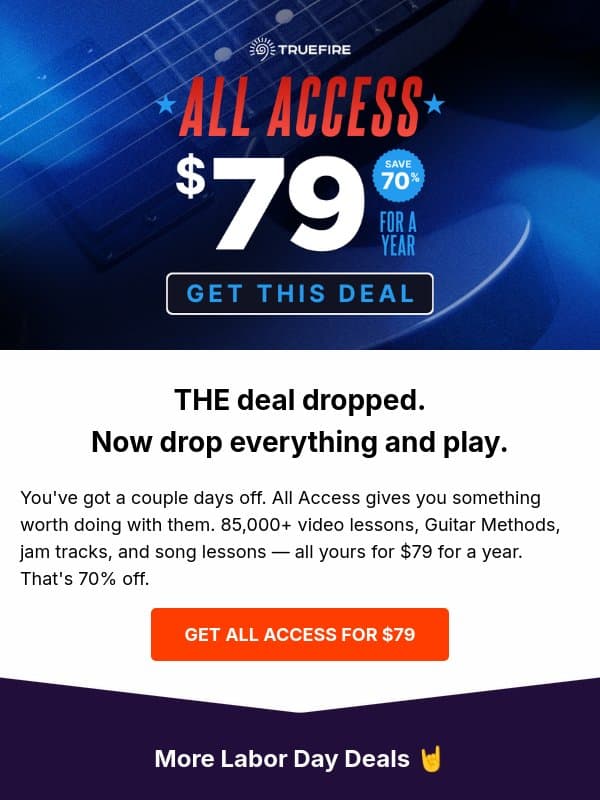 70. PERCENT. OFF. email from TrueFire