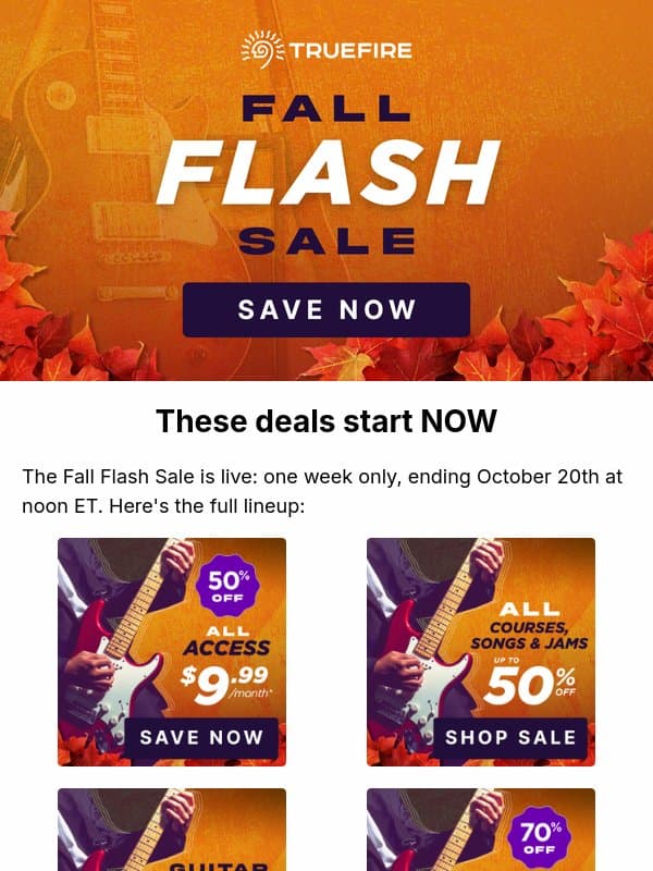 ⚡️ FLASH SALE ⚡️ All Access drops to $9.99/month email from TrueFire