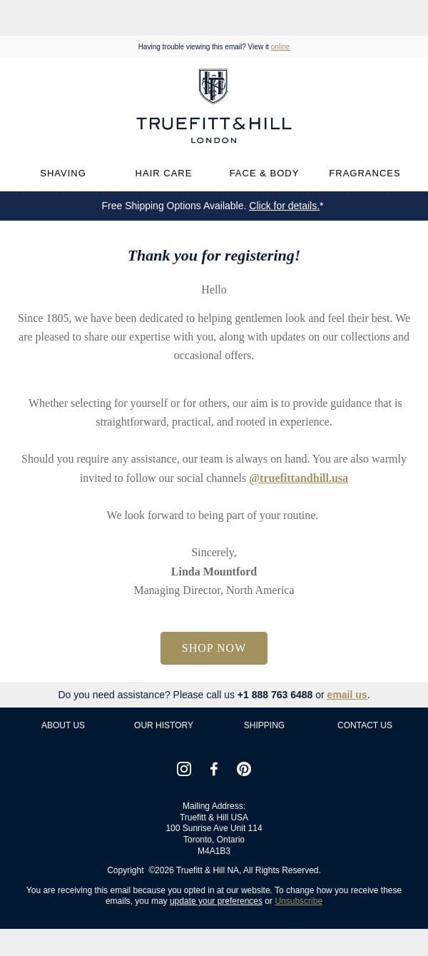Welcome to Truefitt & Hill email from Truefitt & Hill screenshot