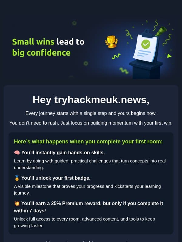 You’re one step from your first badge 🏅 email from TryHackMe
