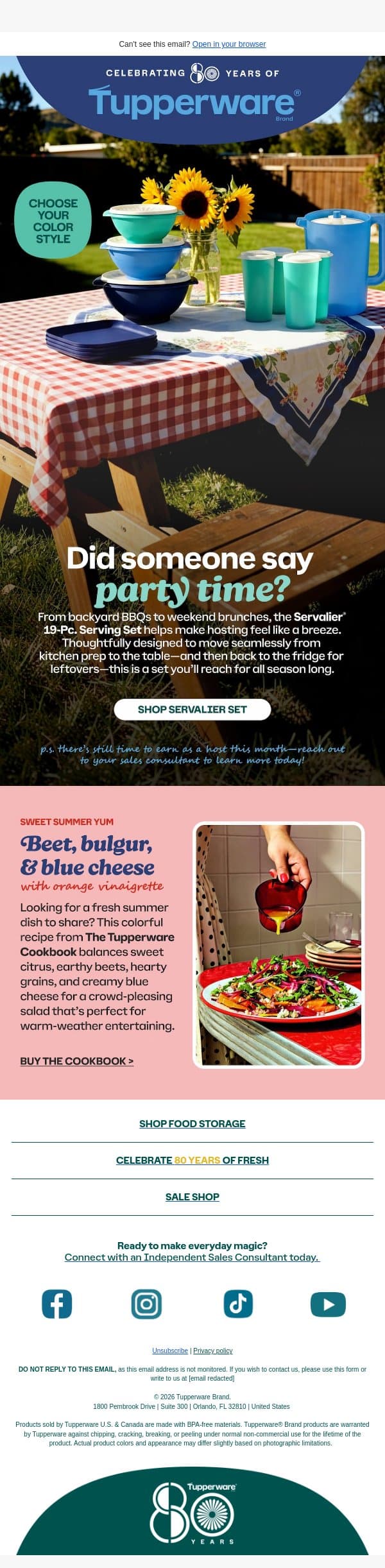 One set. Every occasion. email from Tupperware screenshot