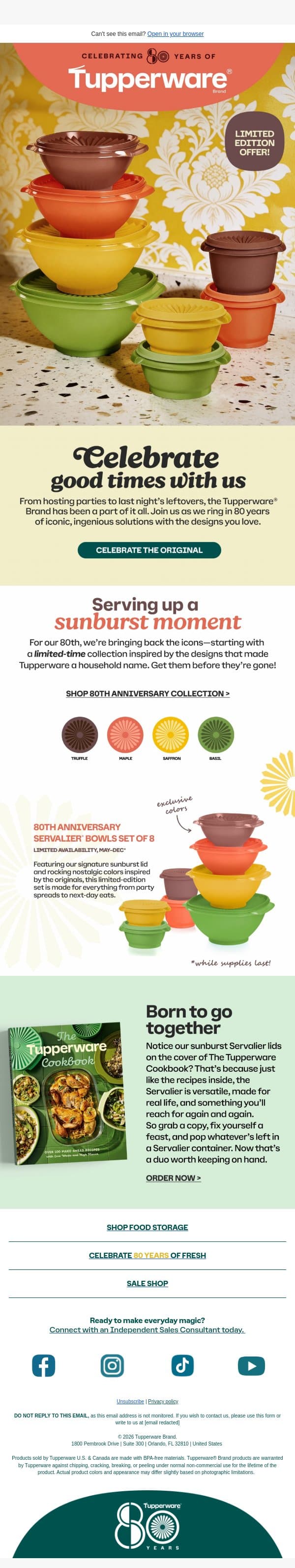 80 Years Later. Still a Kitchen Favorite. email from Tupperware screenshot