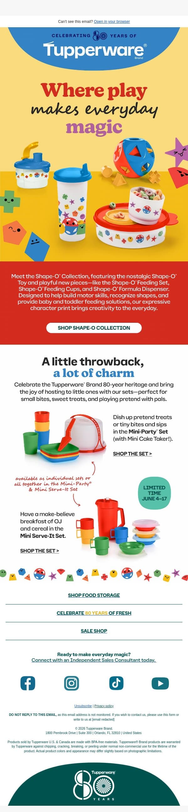 Meet the reimagined Shape-O® Collection. email from Tupperware screenshot