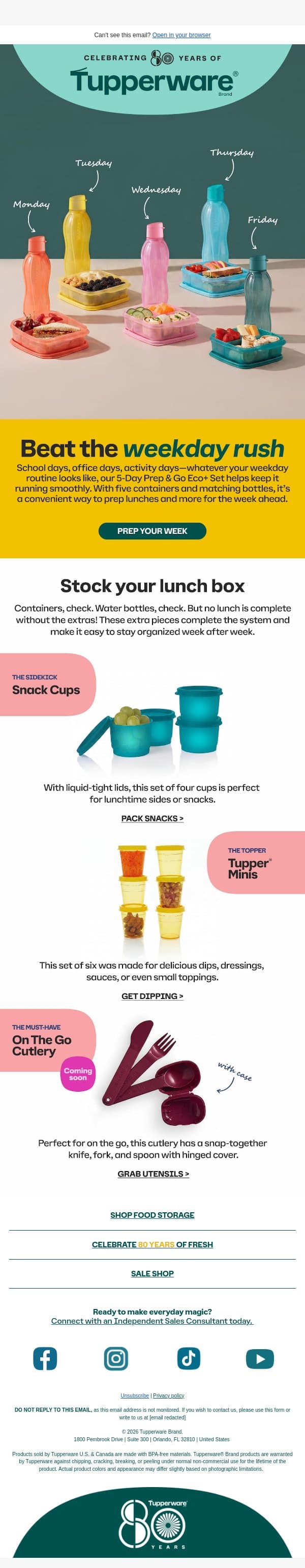 Prep once. Conquer the week. email from Tupperware screenshot