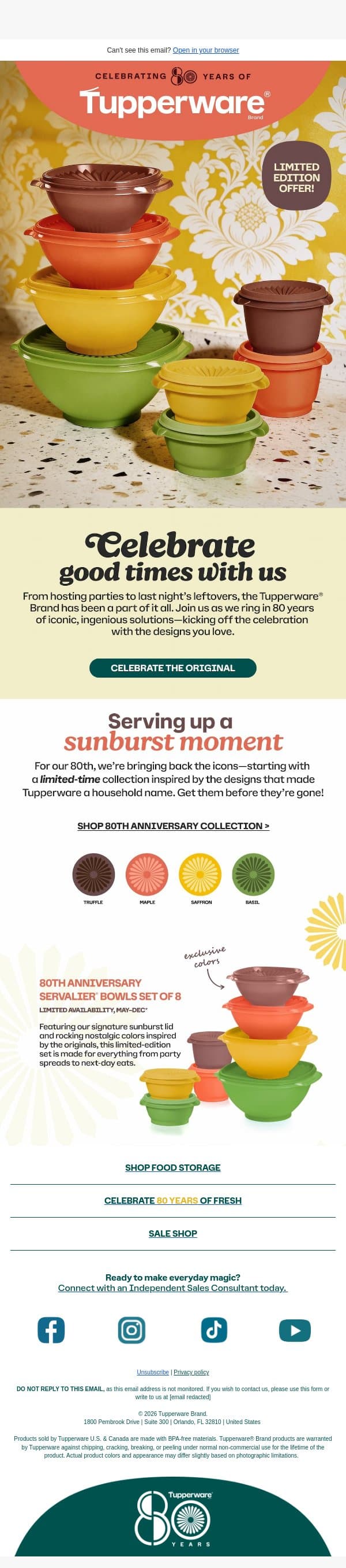 Some things never go out of style. email from Tupperware screenshot