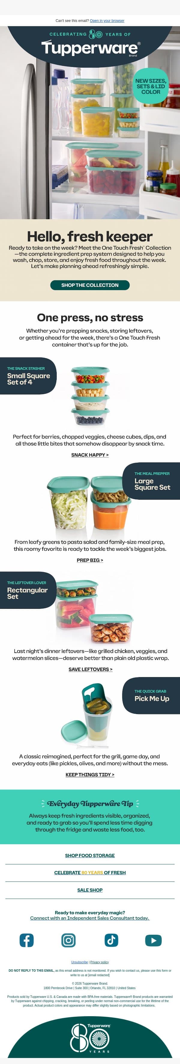 One Touch Fresh for future you. email from Tupperware screenshot