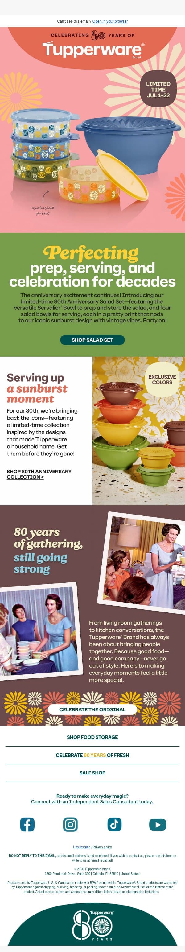 We’re still making magic, 80 years strong. ✨ email from Tupperware screenshot