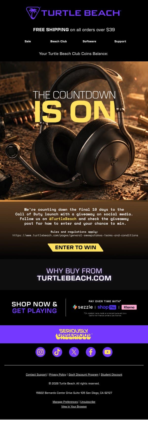 10 Days Until Call of Duty. Let’s Give Something Away. email from Turtle Beach screenshot