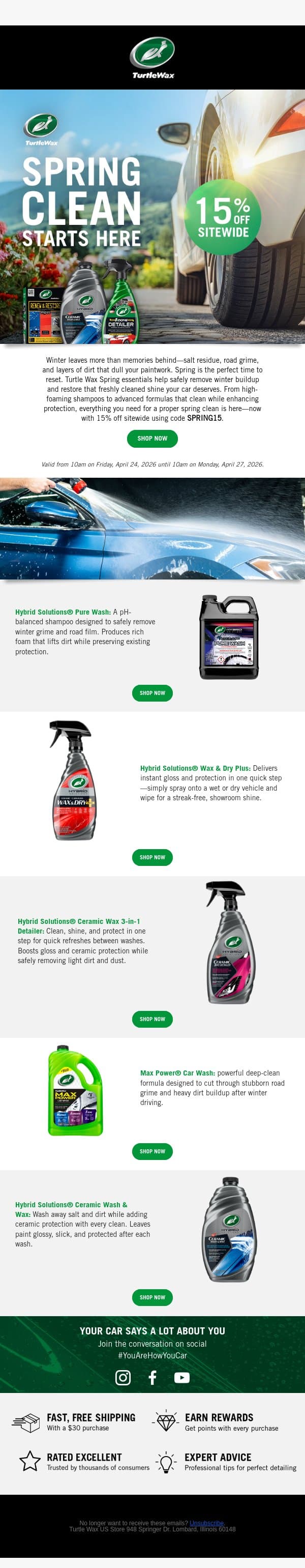 Final Hours: 15% Off Spring Sale email from Turtle Wax screenshot