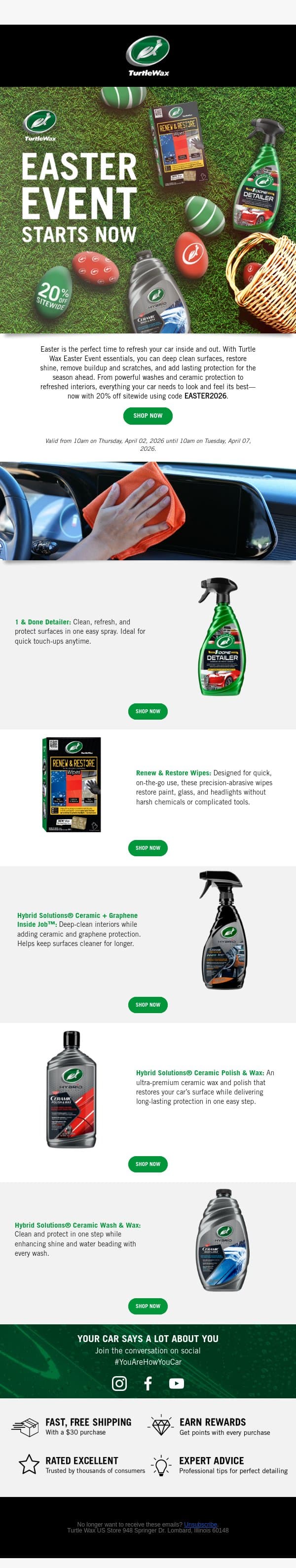 Easter Event: 20% Off Sitewide email from Turtle Wax screenshot