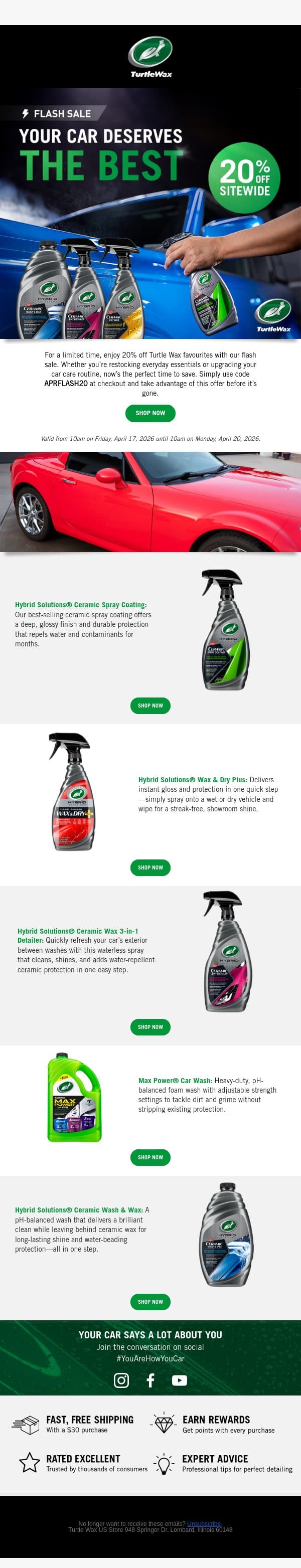 Flash Sale: 20% Off Sitewide email from Turtle Wax screenshot