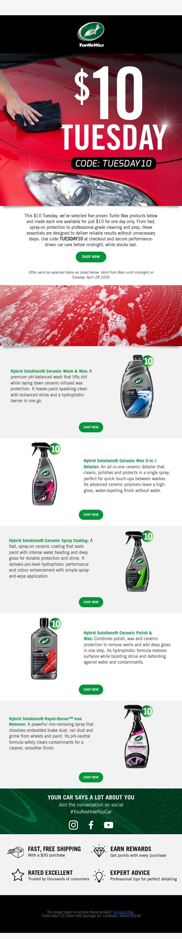 $10 Tuesday deals have DROPPED! email from Turtle Wax screenshot