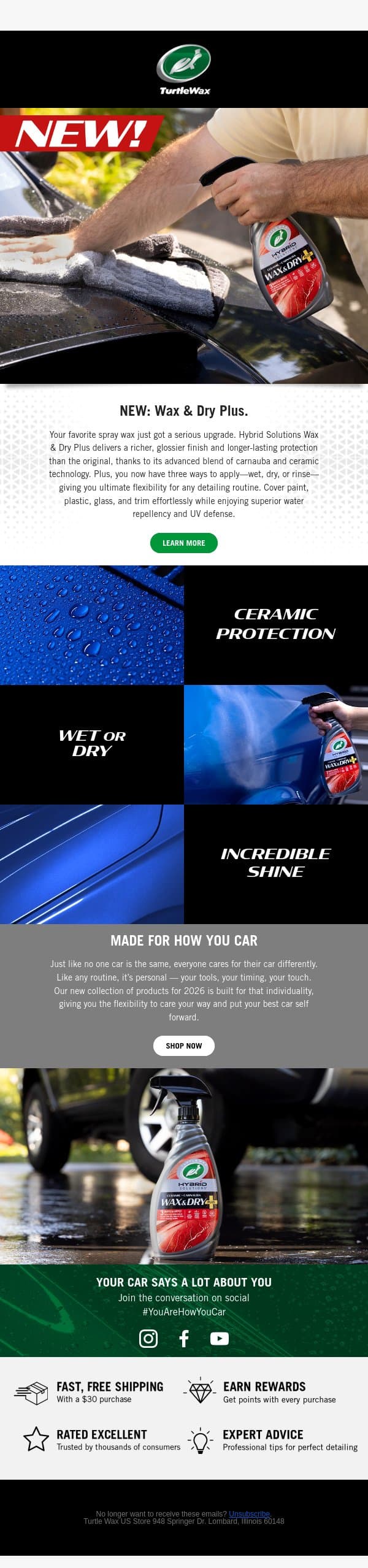 NEW: Wax & Dry Plus. email from Turtle Wax screenshot