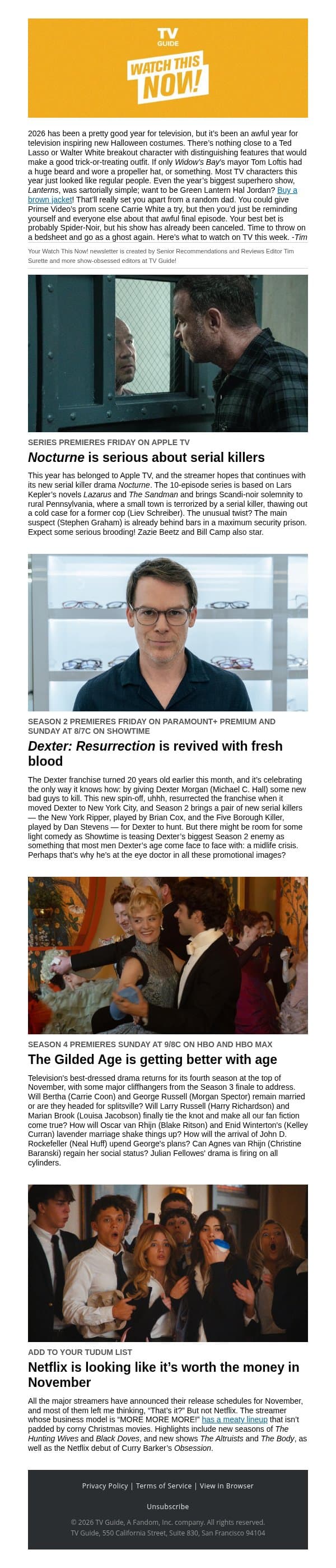 Here’s what’s coming to Netflix in November email from TV Guide screenshot