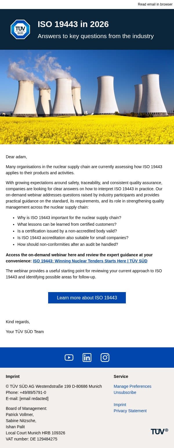 ISO 19443: Answers to key questions from the industry email from TÜV SÜD Middle East screenshot