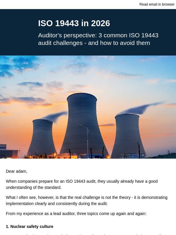 Auditor's perspective: 3 common ISO 19443 audit challenges - and how to avoid them email from TÜV SÜD Middle East