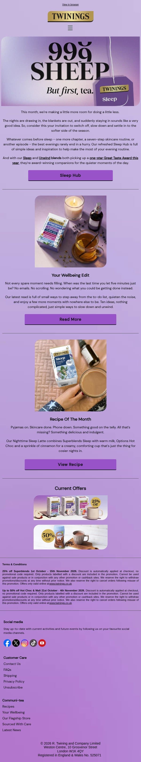 Counting sheep?... we've got better ideas email from Twinings screenshot