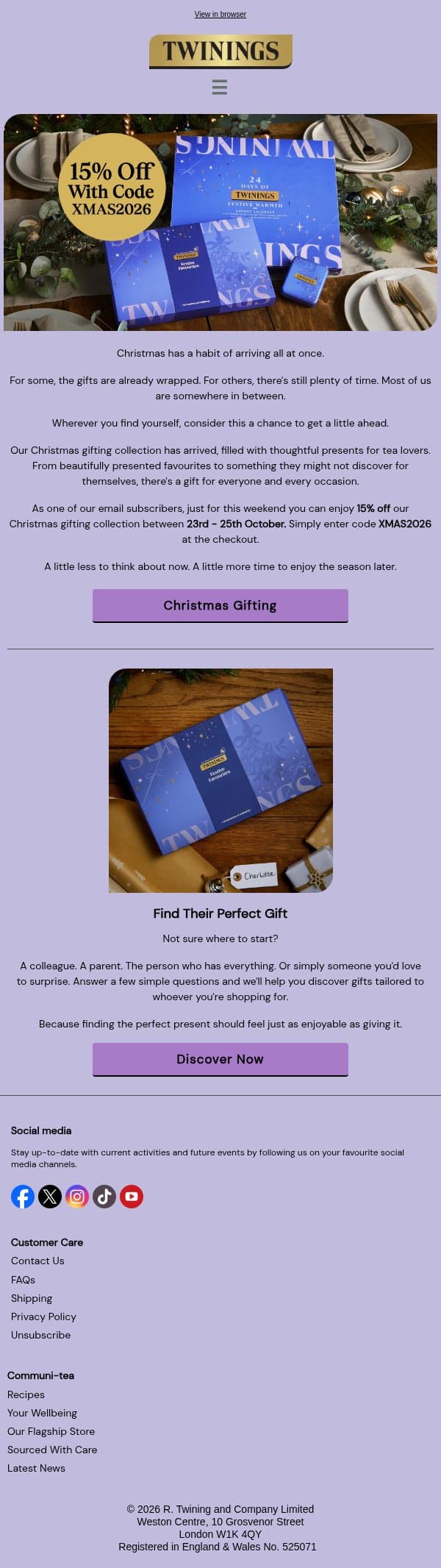 The Christmas shop starts here email from Twinings screenshot