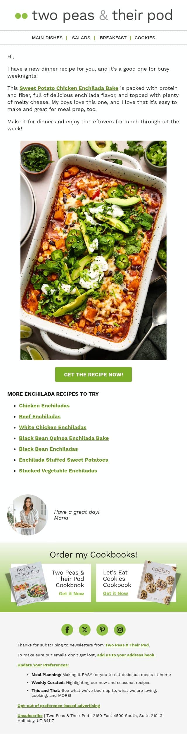 A NEW Easy Weeknight Dinner email from Two Peas and Their Pod screenshot