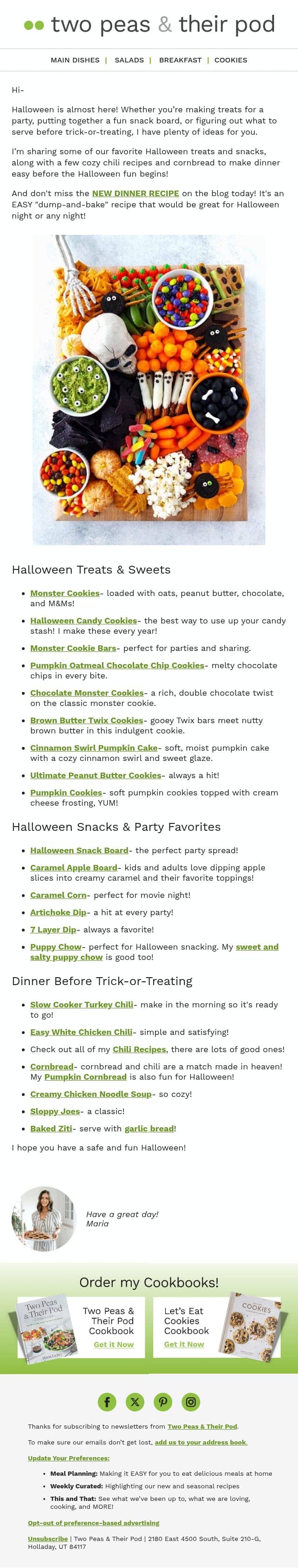 Halloween Treats & Easy Dinner Ideas 🎃 email from Two Peas and Their Pod screenshot