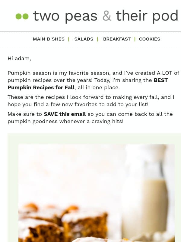 The BEST Pumpkin Recipes 🎃 email from Two Peas and Their Pod