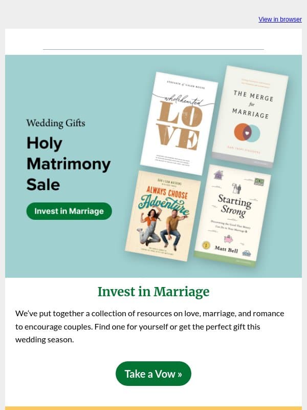 Invest in marriage today email from Tyndale House Publishers