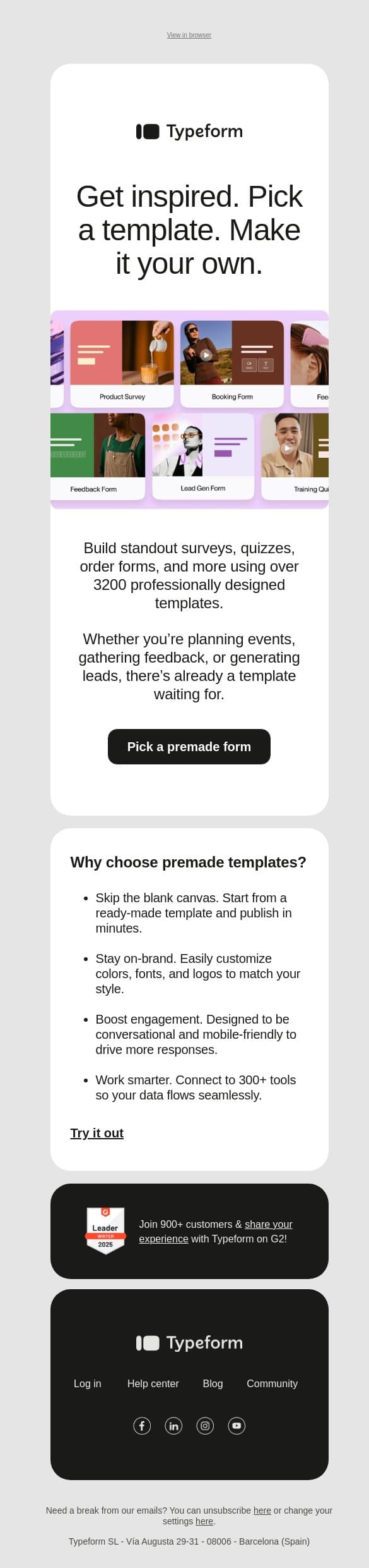 We made this form for you email from Typeform screenshot