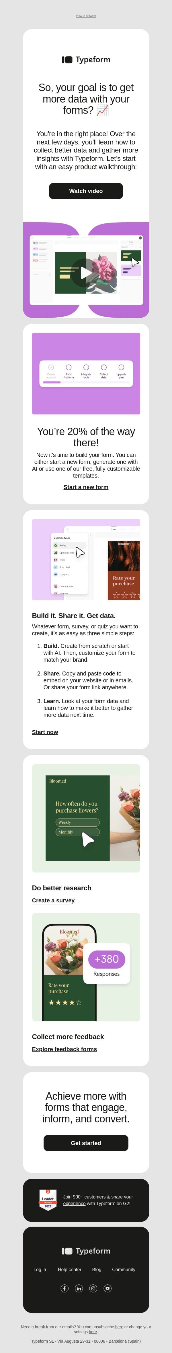 Welcome to Typeform! Let’s get started email from Typeform screenshot
