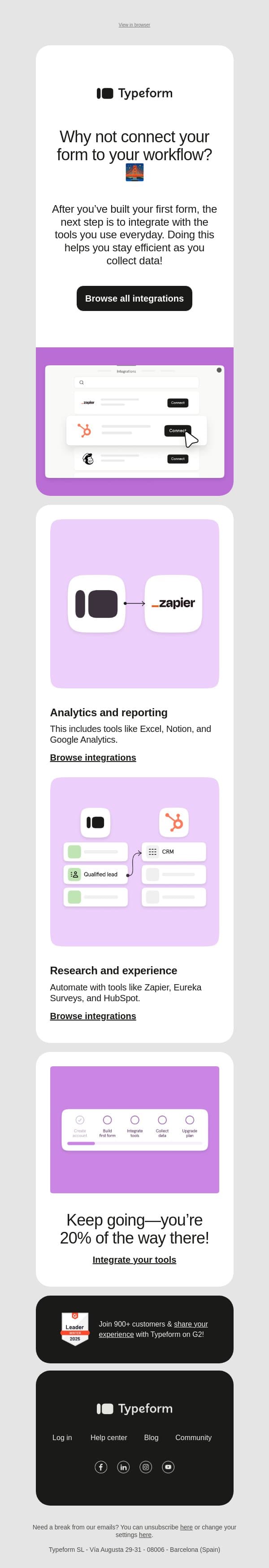 What tools will you connect? 🌉 email from Typeform screenshot