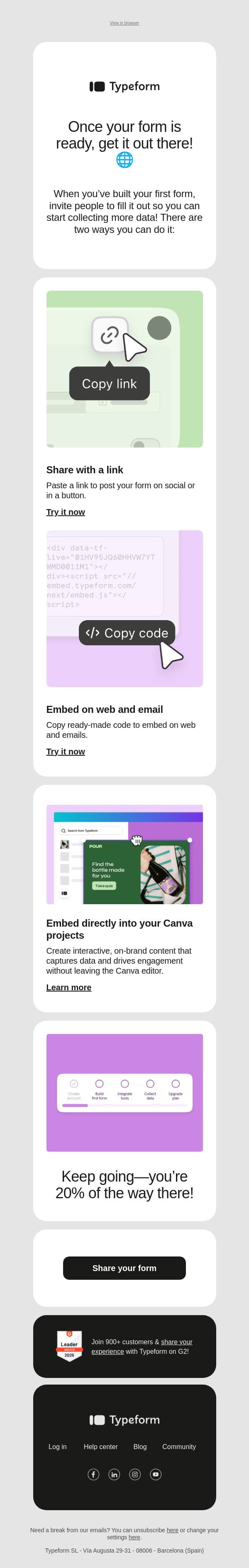 Two ways to share π email from Typeform screenshot
