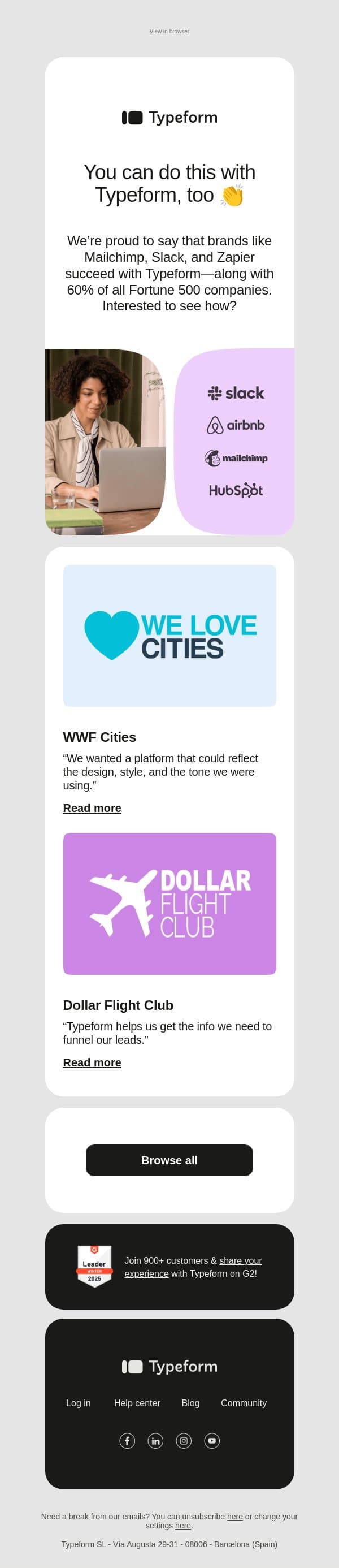 Other businesses are doing this 👏 email from Typeform screenshot